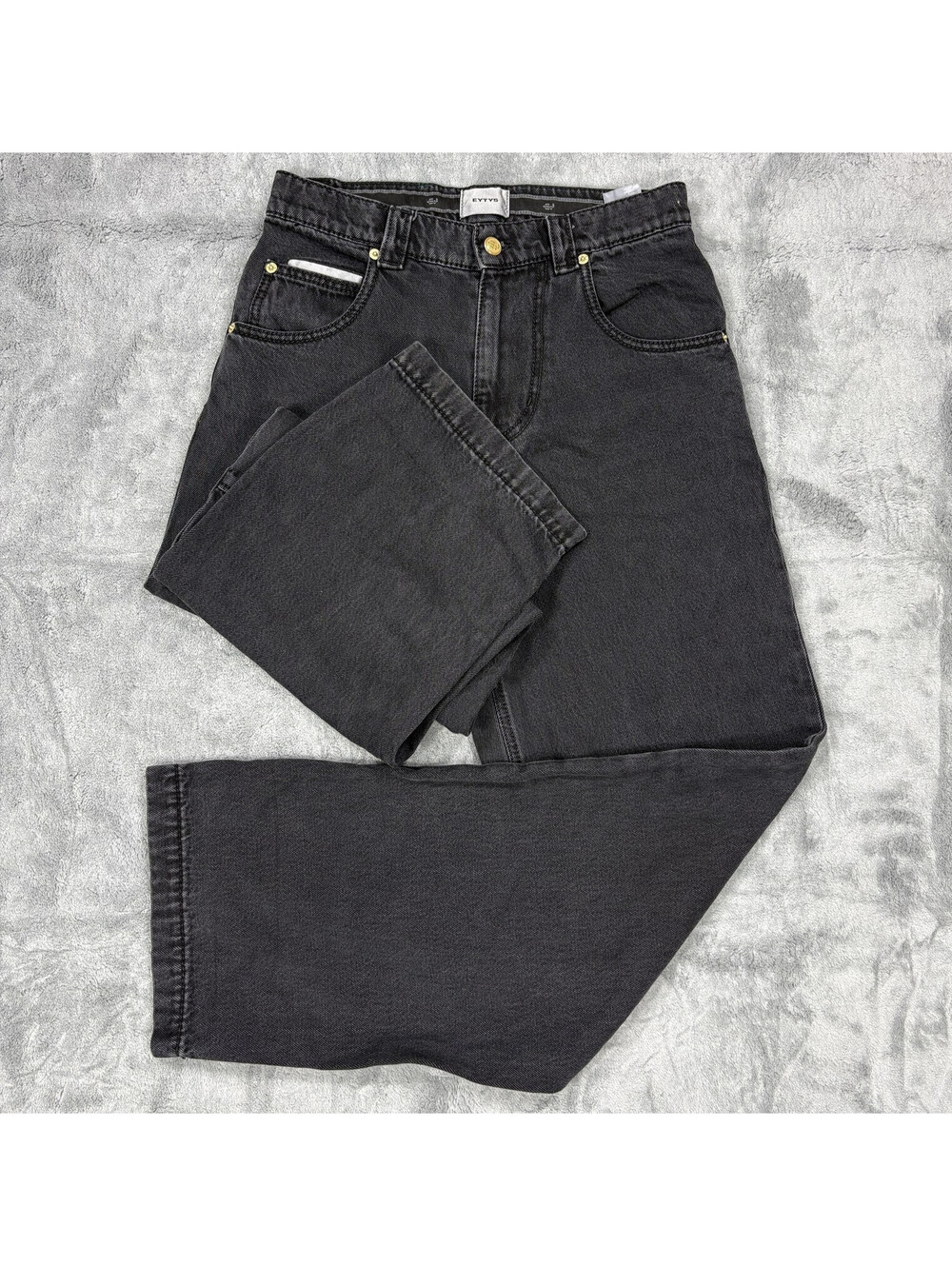 Eytys Titan Stone Black Jeans Size 30/32 Wide Leg Knee Panel Made In Italy Denim